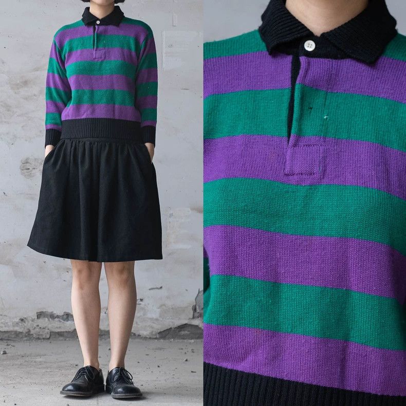 Kenzo 1980s KENZO Green Purple Stripe Knit - dmc Size US XS / EU 42 / 0 - 2 Thumbnail