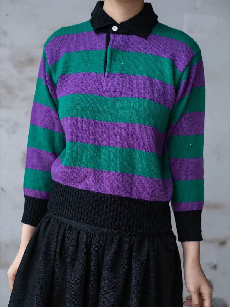 Kenzo 1980s KENZO Green Purple Stripe Knit - dmc Size US XS / EU 42 / 0 - 4 Thumbnail