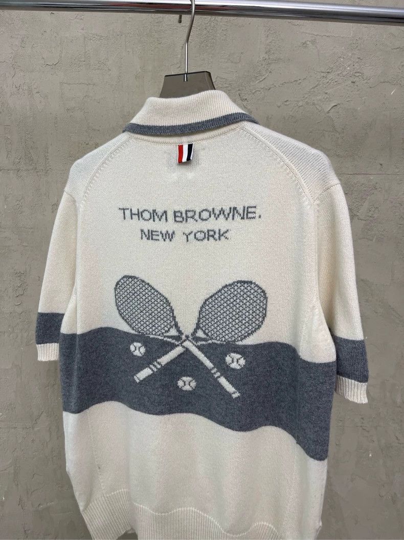 Thom Browne Thom Browne Beige Tennis Polo Sweater - dmc Size US S / EU 44-46 / 1 - 5 Thumbnail