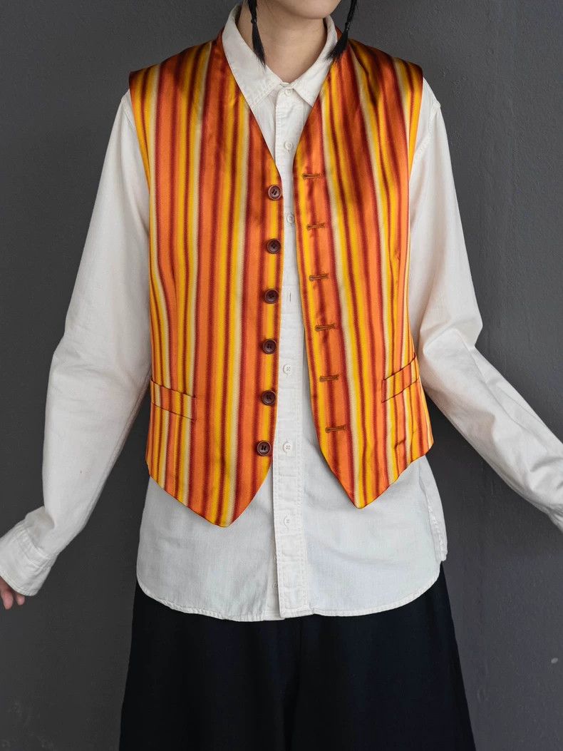 Kenzo 1980s KENZO Orange Stripe Silk Vest - dmc Size US XL / EU 56 / 4 - 3 Thumbnail