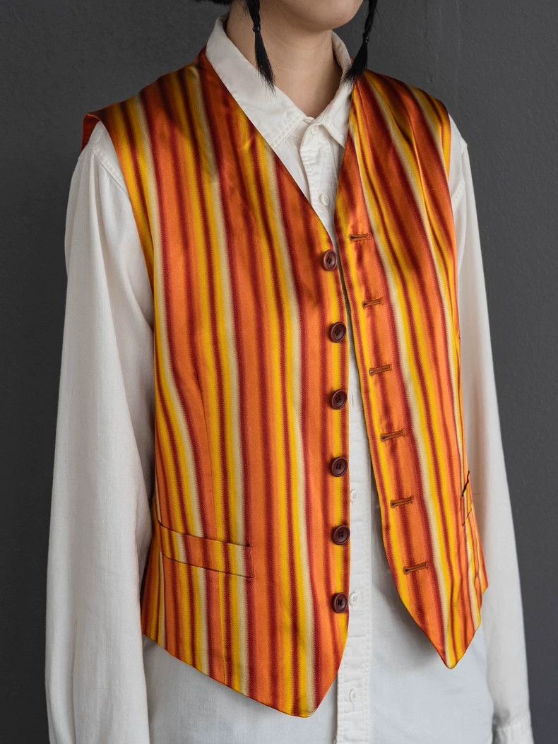 Kenzo 1980s KENZO Orange Stripe Silk Vest - dmc Size US XL / EU 56 / 4 - 4 Thumbnail