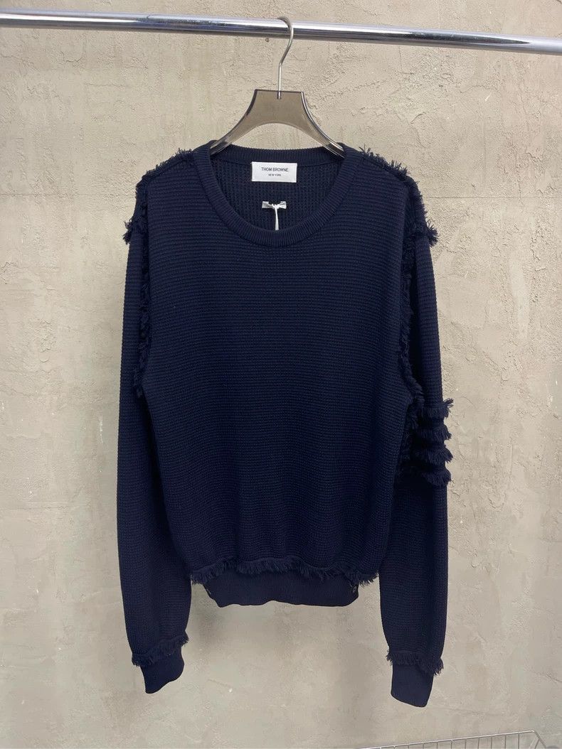 Thom Browne Thom Browne Navy Fringe Wool Sweater - dmc Size US XS / EU 42 / 0 - 6 Thumbnail