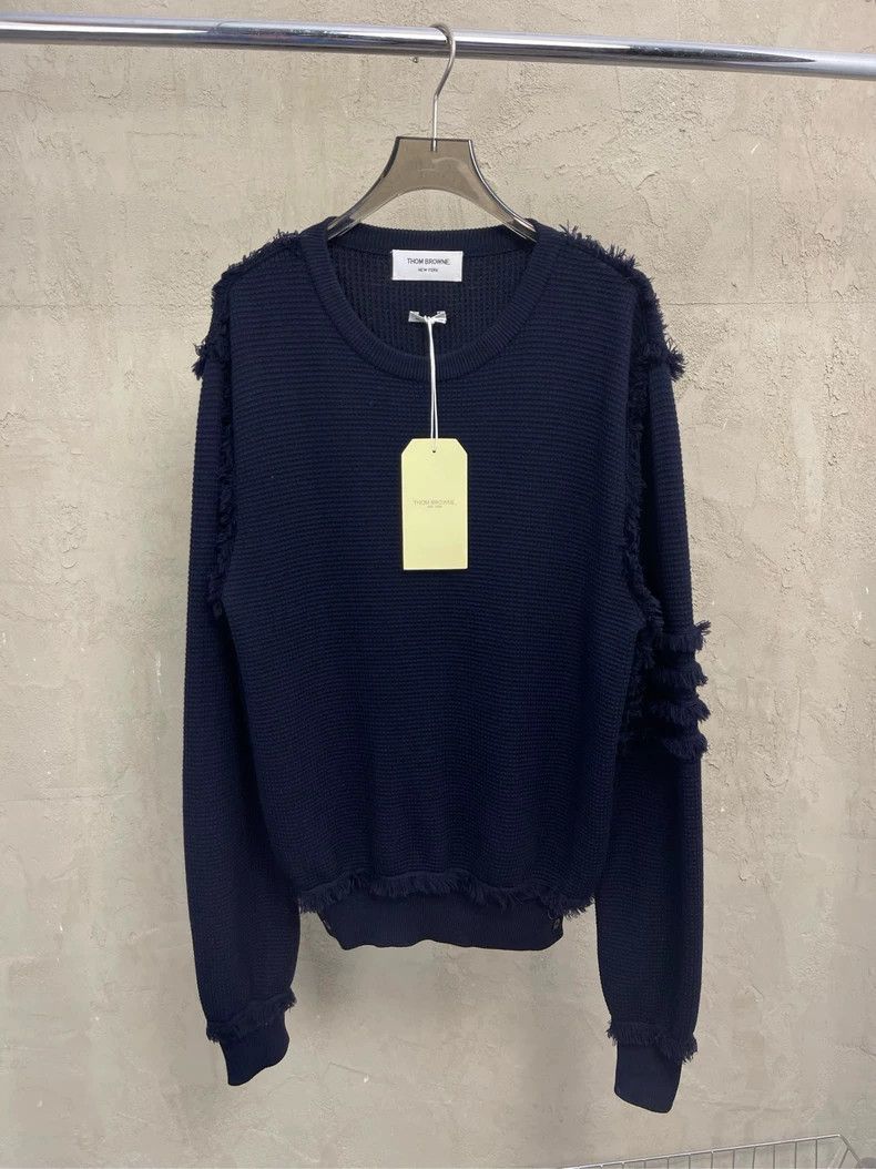 Thom Browne Thom Browne Navy Fringe Wool Sweater - dmc Size US XS / EU 42 / 0 - 2 Thumbnail