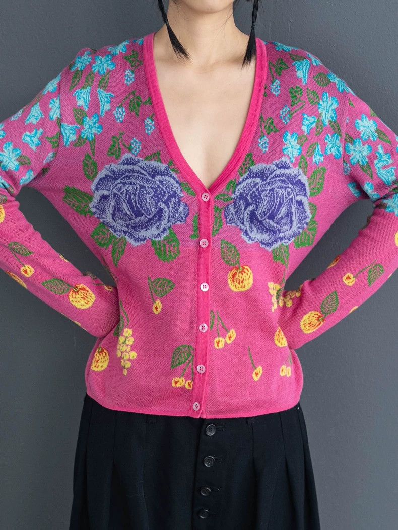 Kenzo 1980s KENZO Pink Floral Knit Cardigan - dmc Size US M / EU 48-50 / 2 - 4 Thumbnail