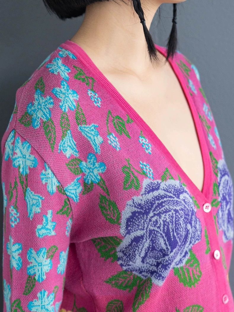 Kenzo 1980s KENZO Pink Floral Knit Cardigan - dmc Size US M / EU 48-50 / 2 - 5 Thumbnail