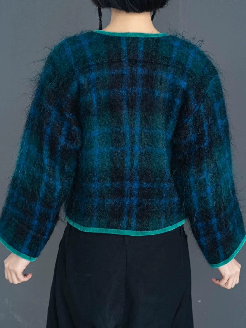 Kenzo 1980s KENZO Green Plaid Fuzzy Cardigan Vintage - dmc Size US M / EU 48-50 / 2 - 8 Thumbnail