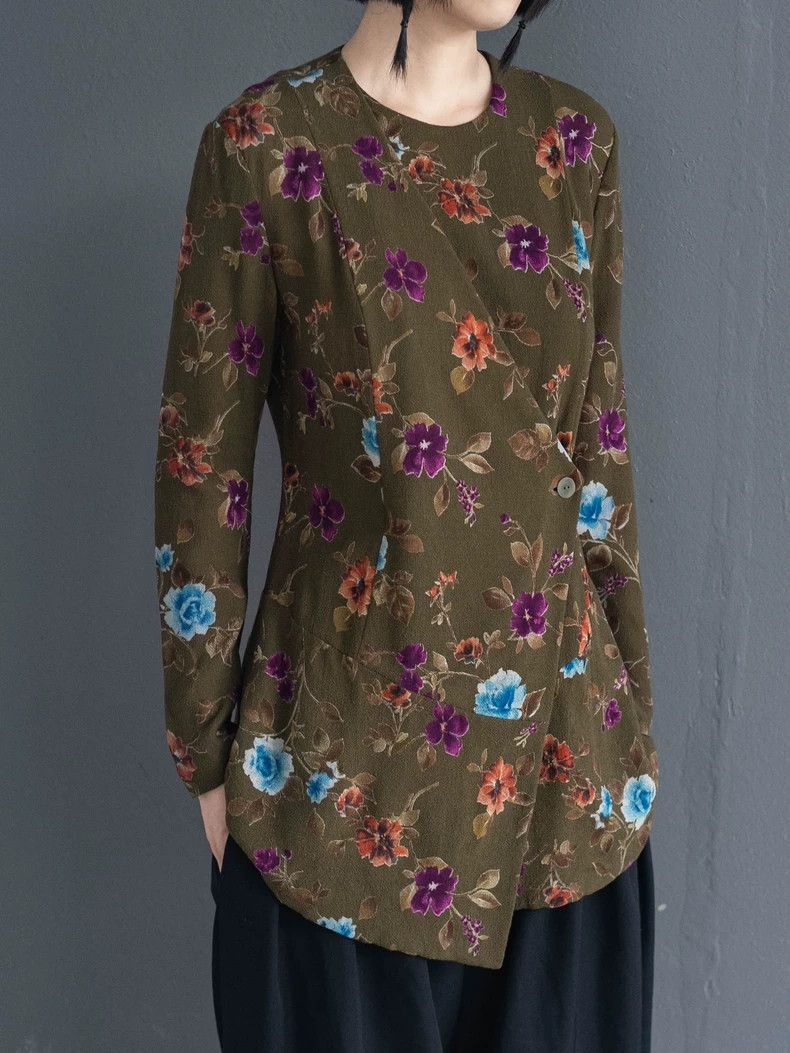 Kenzo 1990s KENZO Vintage Floral Diagonal Placket Top - dmc Size US S / EU 44-46 / 1 - 7 Thumbnail