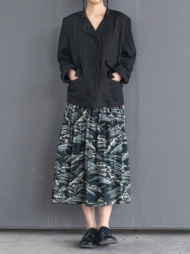 Kenzo KENZO 1986 Vintage Wave Print Pleated Skirt - dmc Size US 26 / EU 42 - 3 Thumbnail