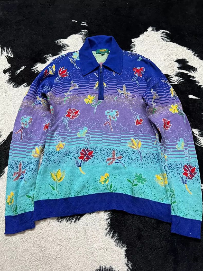 Kenzo Kenzo Gradient Blue Purple Floral Polo - dmc Size US M / EU 48-50 / 2 - 2 Thumbnail