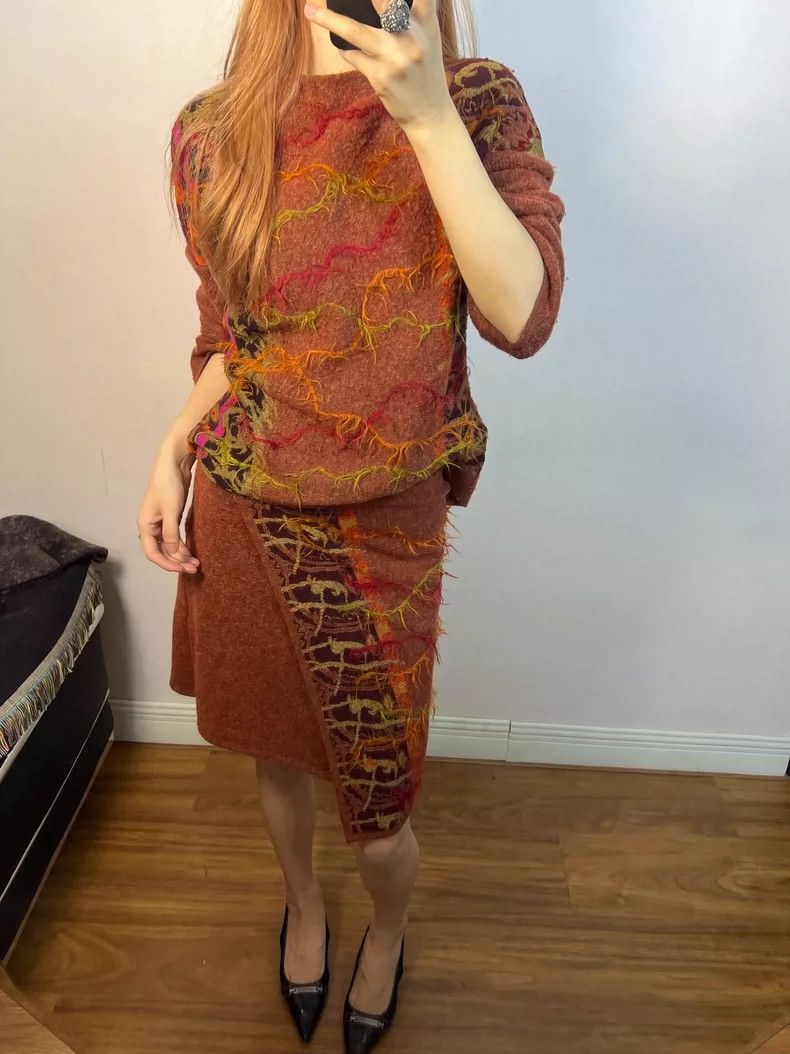 Kenzo Kenzo Orange Knit Sweater Skirt Set - dmc Size US XL / EU 56 / 4 - 8 Thumbnail