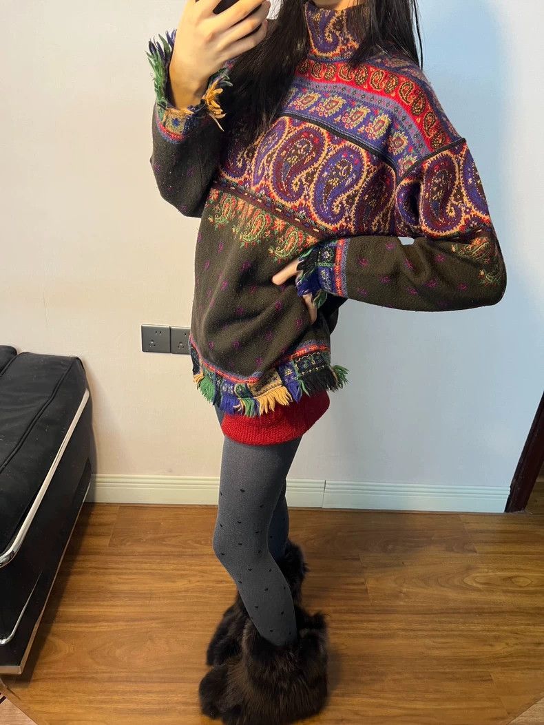 Kenzo Kenzo Wool Paisley Fringe Long Sweater - dmc Size US M / EU 48-50 / 2 - 8 Thumbnail