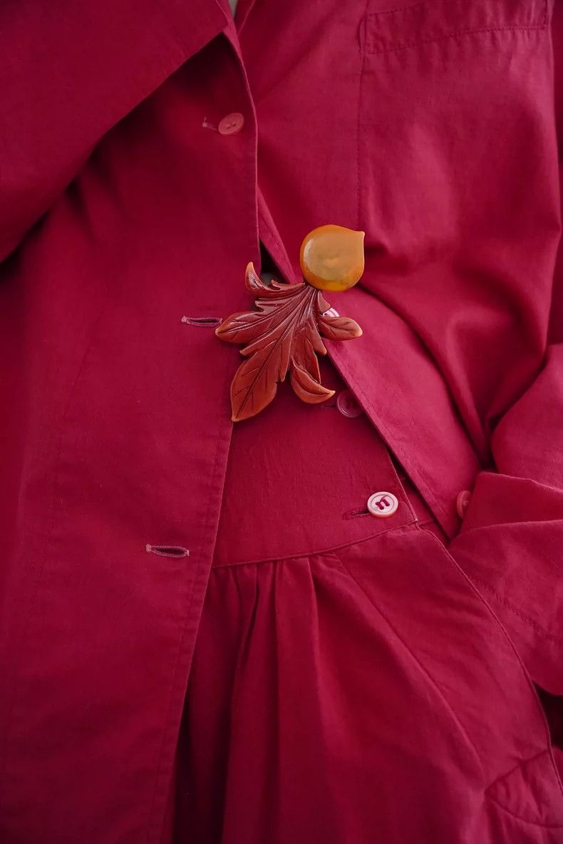 Vintage 1980s Kenzo Red Radish Horn Brooch - dmc Size ONE SIZE - 2 Thumbnail
