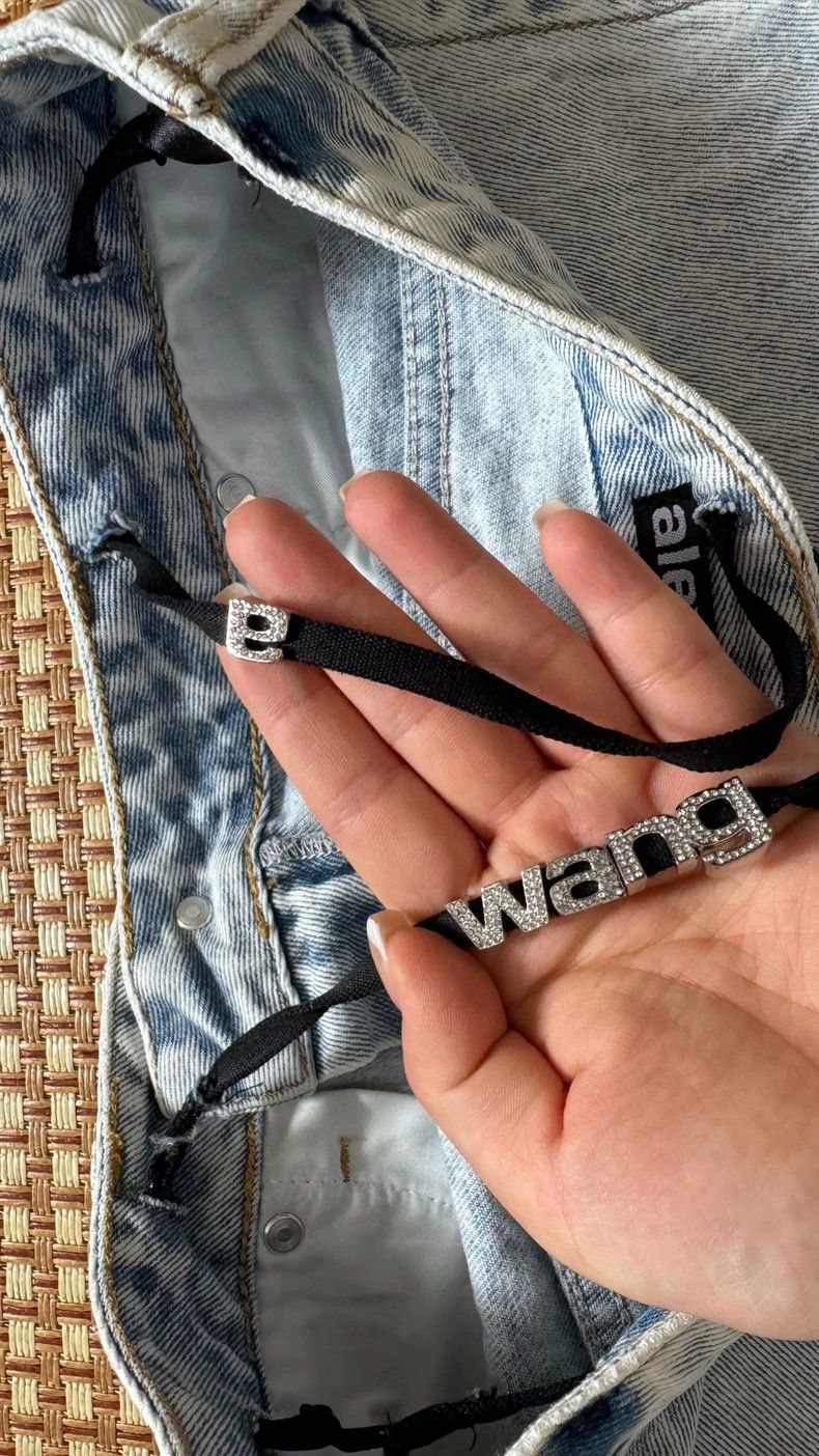 Alexander Wang Alexanderwang Crystal Logo Denim Shorts - dmc Size US 26 / EU 42 - 6 Thumbnail
