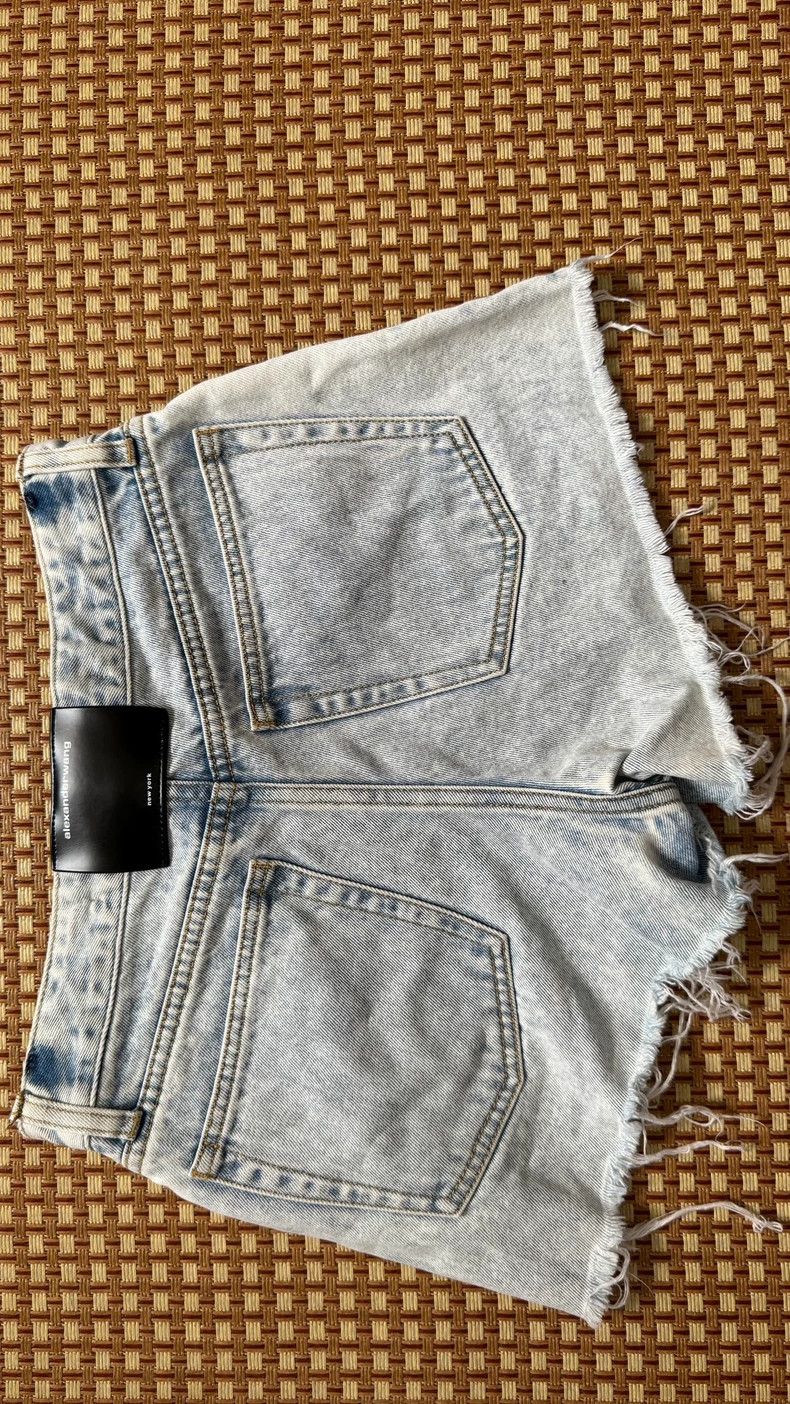 Alexander Wang Alexanderwang Crystal Logo Denim Shorts - dmc Size US 26 / EU 42 - 3 Thumbnail
