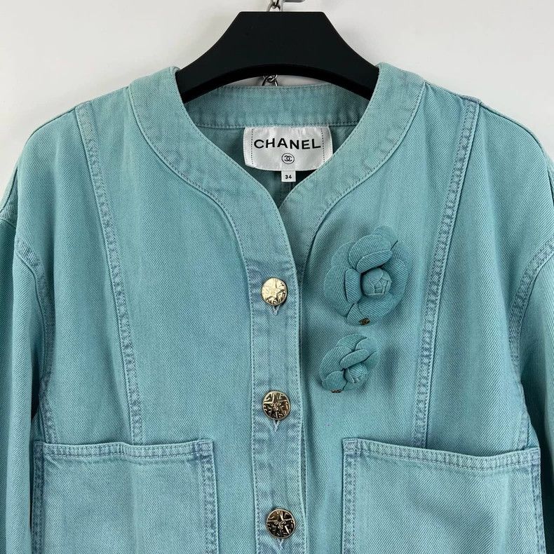 Chanel Chanel Blue Camellia Denim Jacket - dmc Size US XS / EU 42 / 0 - 5 Thumbnail