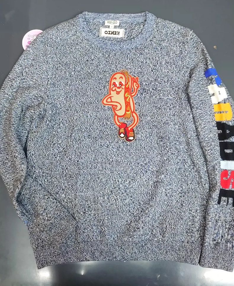 Kenzo Gray Knit Sweater with Cartoon - dmc