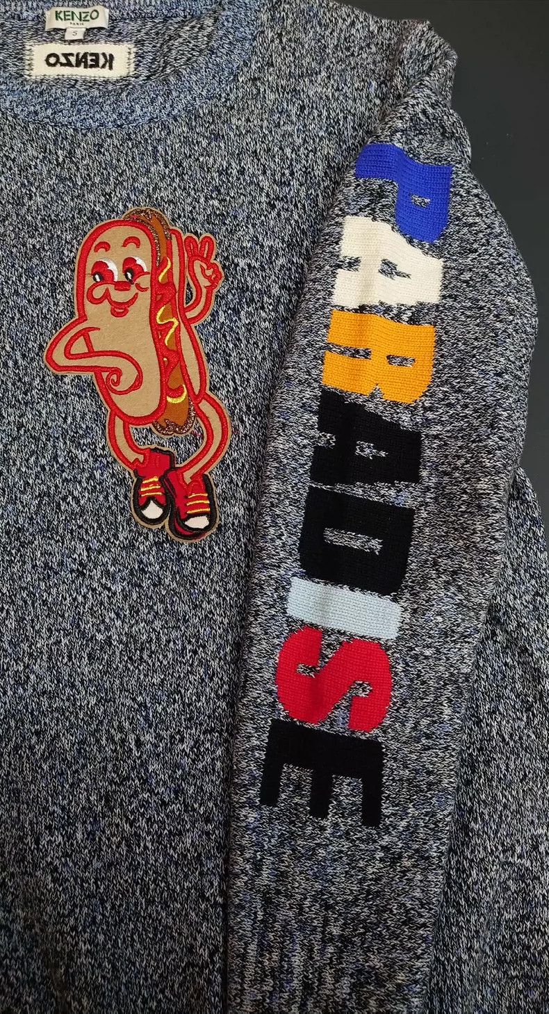 Kenzo Gray Knit Sweater with Cartoon - dmc