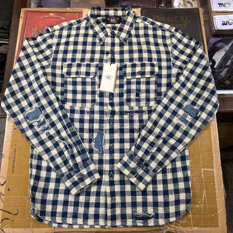 RRL Ralph Lauren RRL Plaid Patch Distressed Flannel Shirt - dmc Size US S / EU 44-46 / 1 - 3 Thumbnail