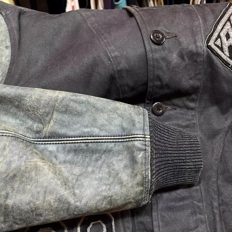 RRL Ralph Lauren RRL Indigo Dyed Leather Sleeve Bomber Jacket - dmc Size US S / EU 44-46 / 1 - 7 Thumbnail