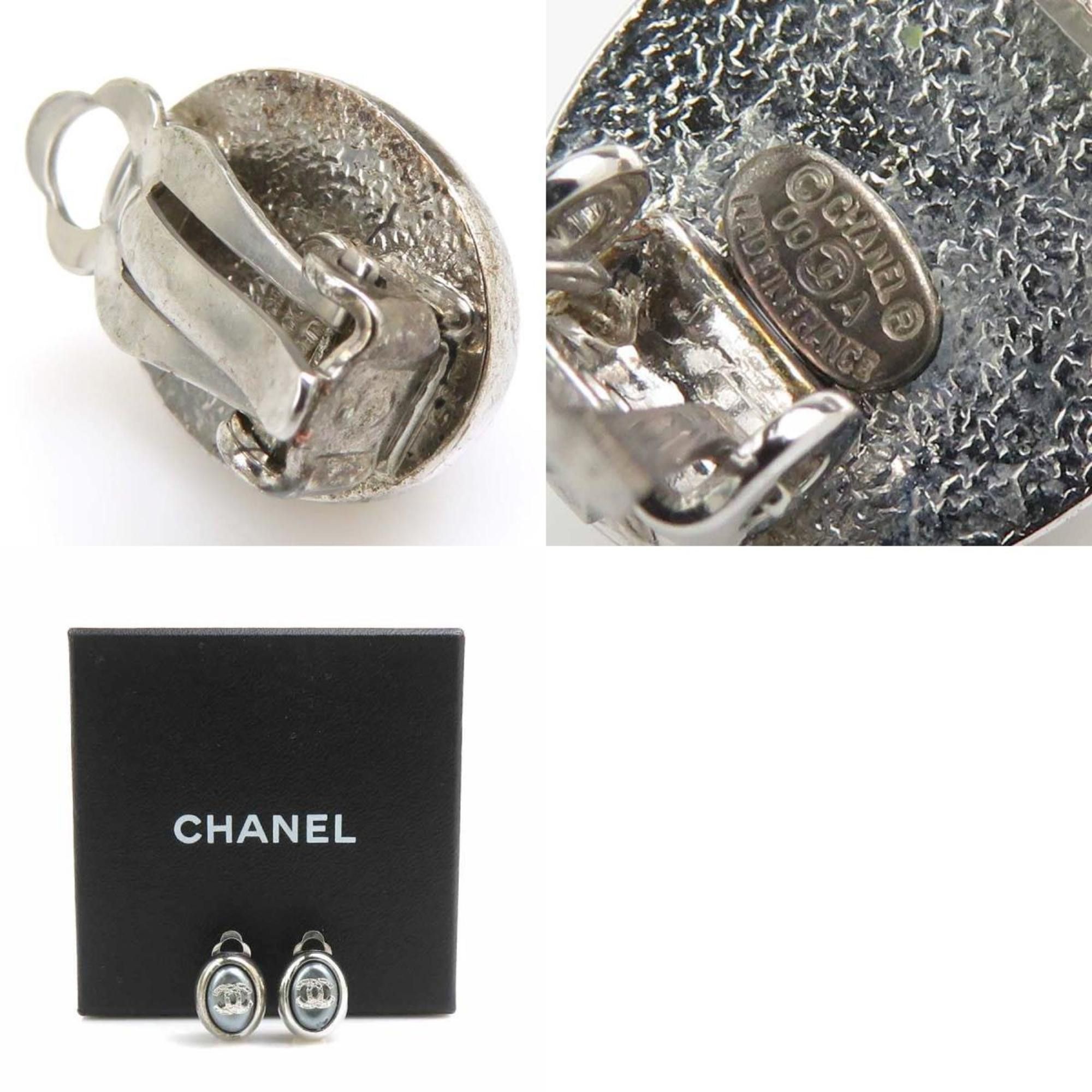 Chanel CHANEL Coco Mark Metal Earrings, Silver/Gray, Women's, e60845g Size ONE SIZE - 5 Thumbnail