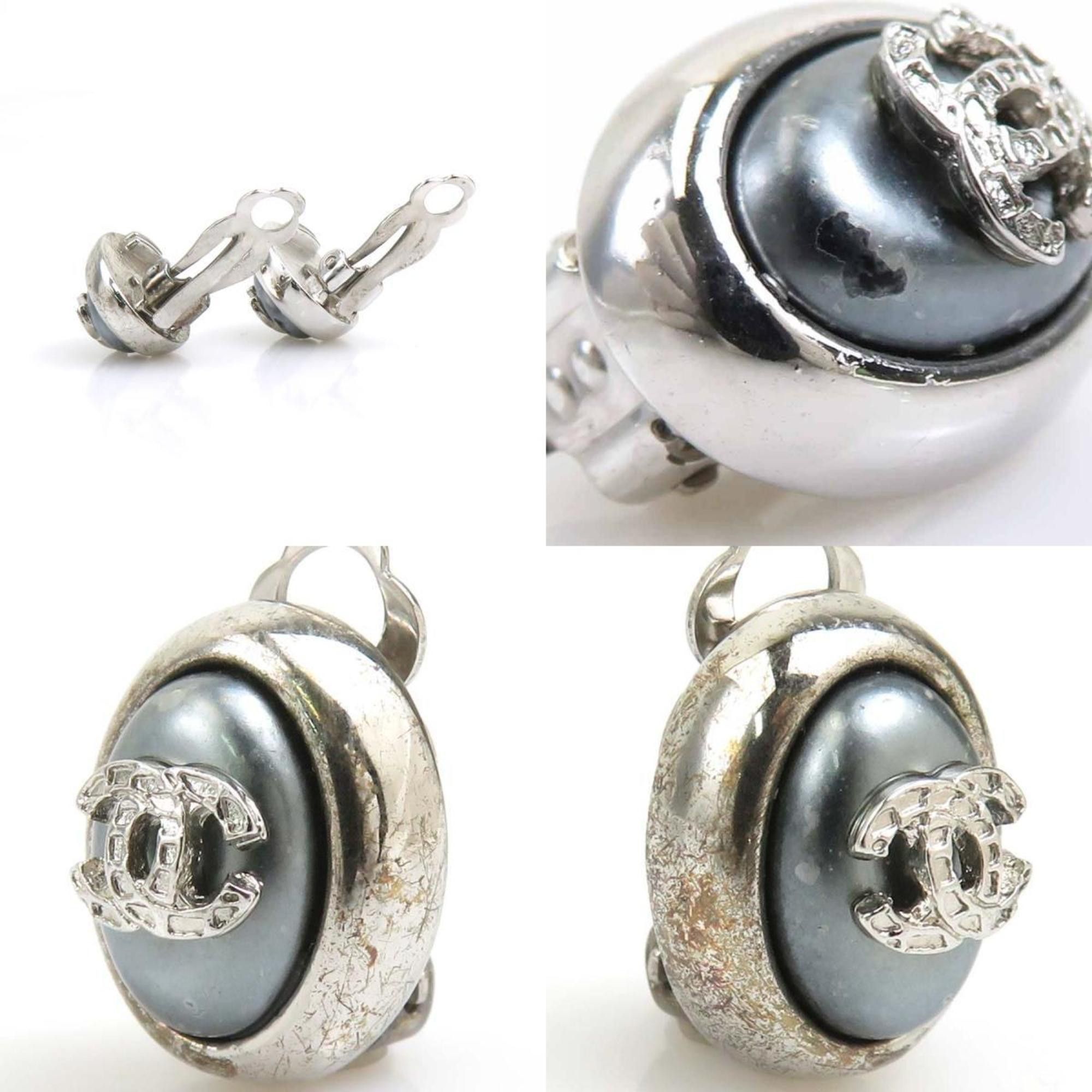 Chanel CHANEL Coco Mark Metal Earrings, Silver/Gray, Women's, e60845g Size ONE SIZE - 4 Thumbnail
