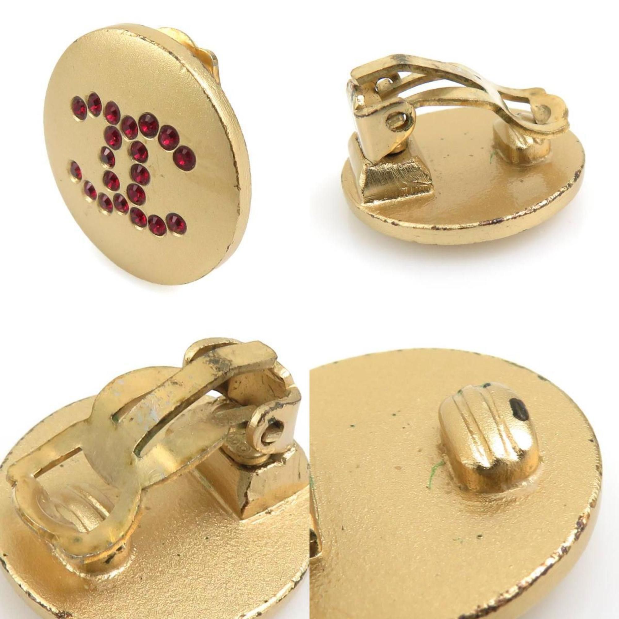 Chanel CHANEL Coco Mark Metal Rhinestone Earrings in Gold and Red for Women e60843g Size ONE SIZE - 4 Thumbnail