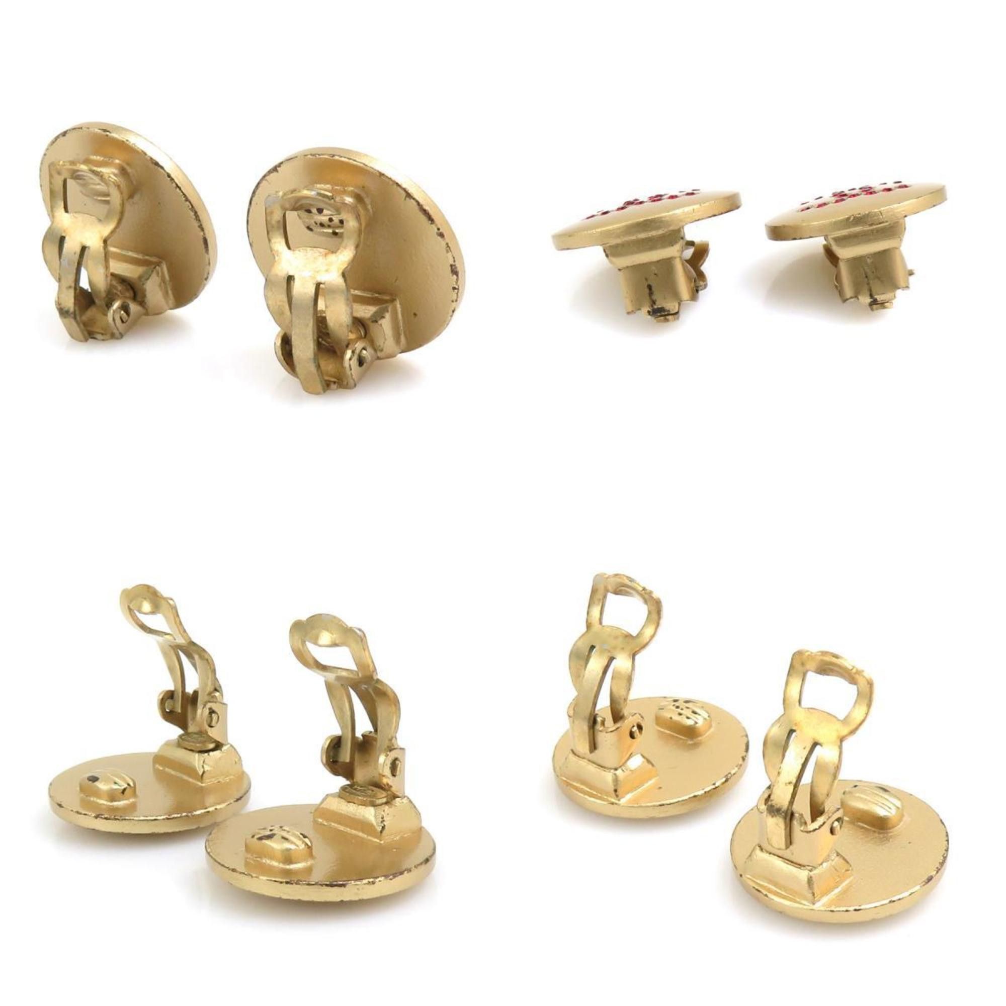Chanel CHANEL Coco Mark Metal Rhinestone Earrings in Gold and Red for Women e60843g Size ONE SIZE - 3 Thumbnail