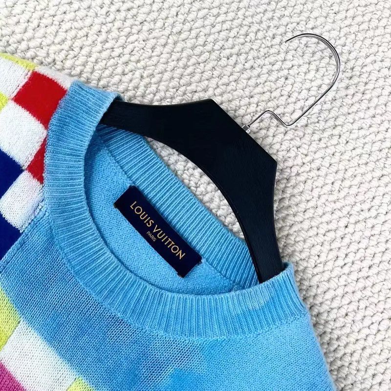Louis Vuitton Louis Vuitton Blue Wool Checkerboard Knit Sweater 0089 Size US XXL / EU 58 / 5 - 3 Thumbnail