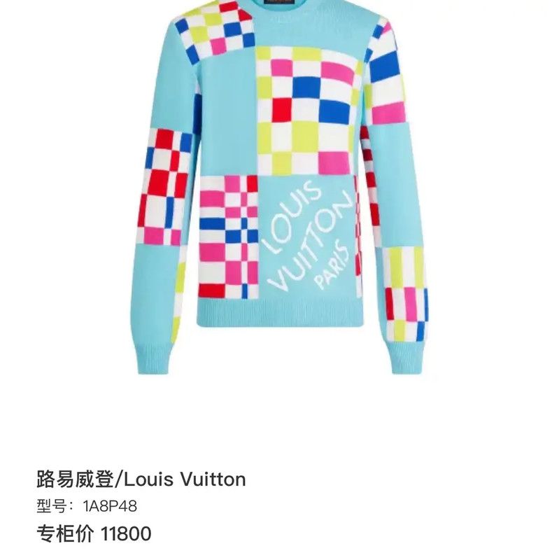 Louis Vuitton Louis Vuitton Blue Wool Checkerboard Knit Sweater 0089 Size US XXL / EU 58 / 5 - 6 Thumbnail