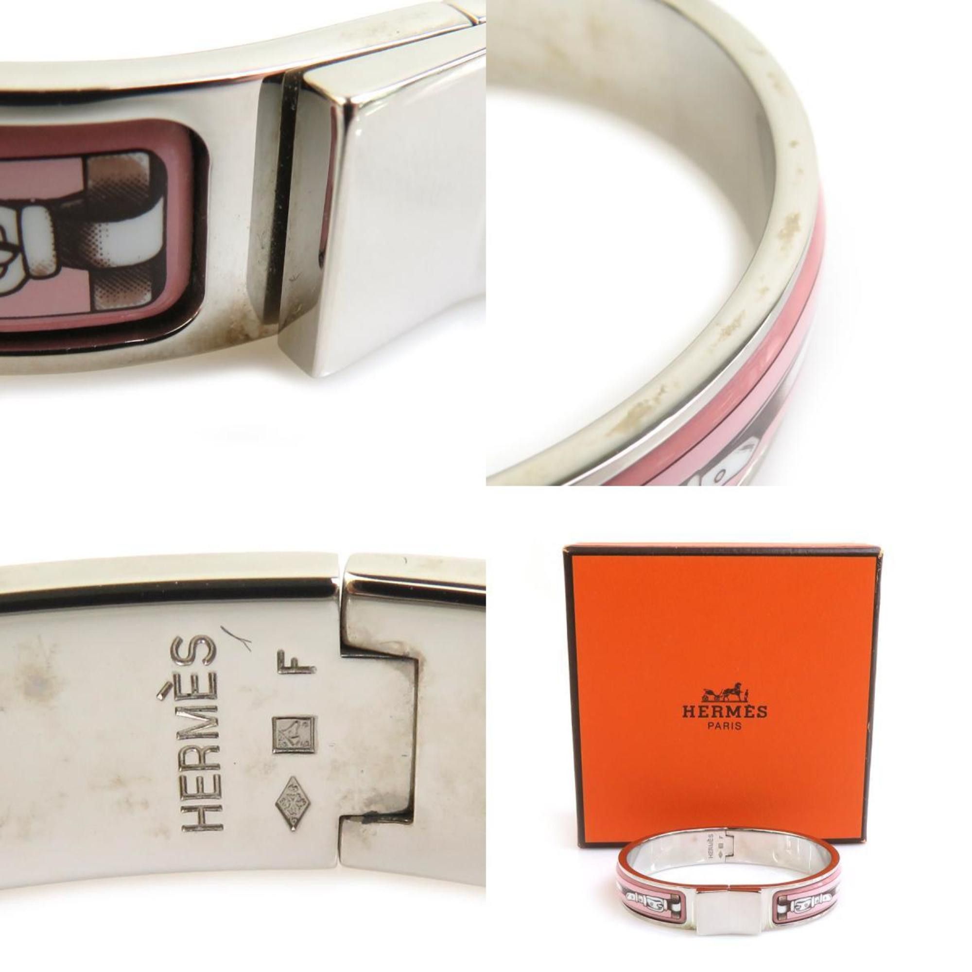 Hermes Hermes Hermès Click-Clack Metal Enamel Bangle Bracelet in Silver, Pink, and White for Women (e60864a) Size ONE SIZE - 5 Thumbnail