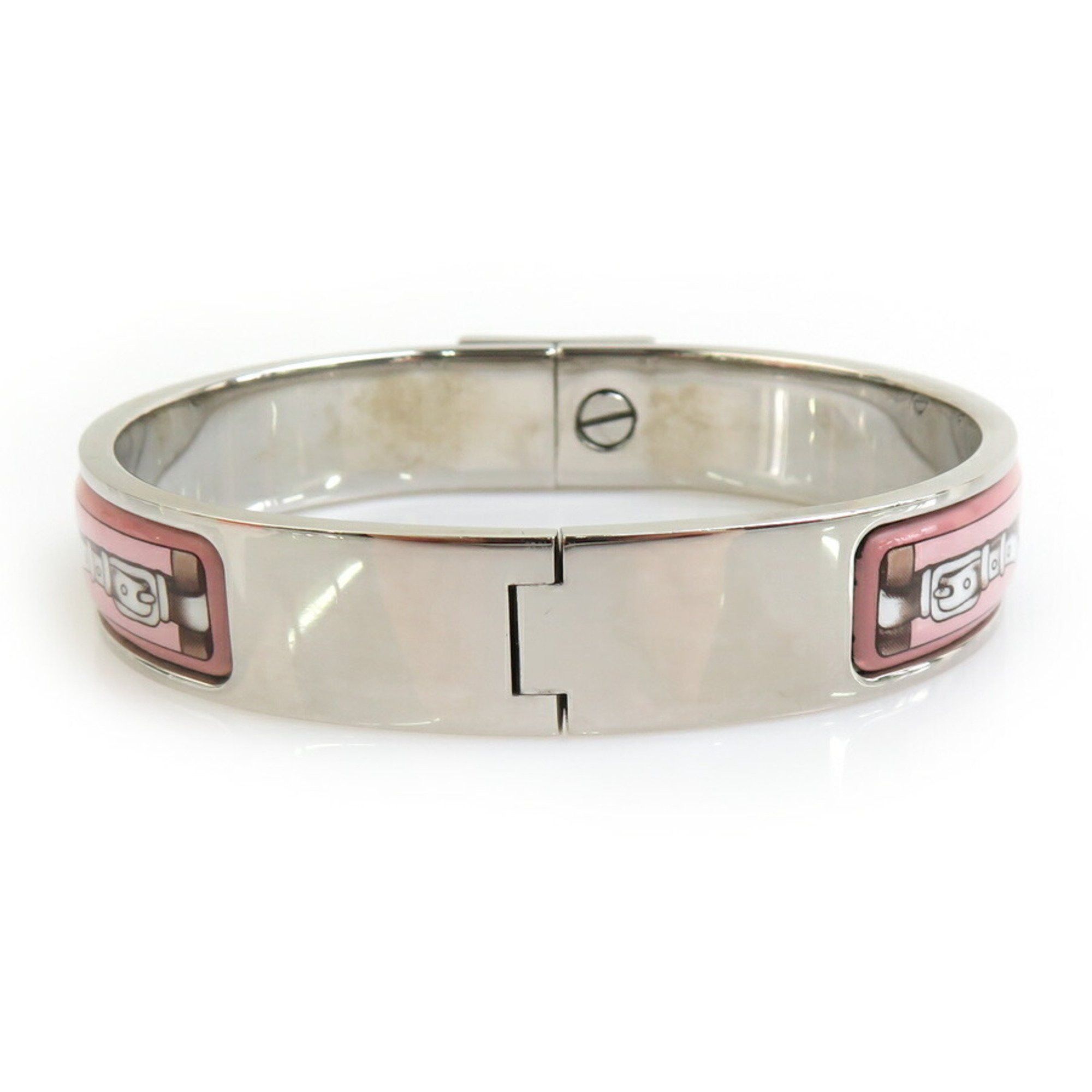 Hermes Hermes Hermès Click-Clack Metal Enamel Bangle Bracelet in Silver, Pink, and White for Women (e60864a) Size ONE SIZE - 3 Thumbnail