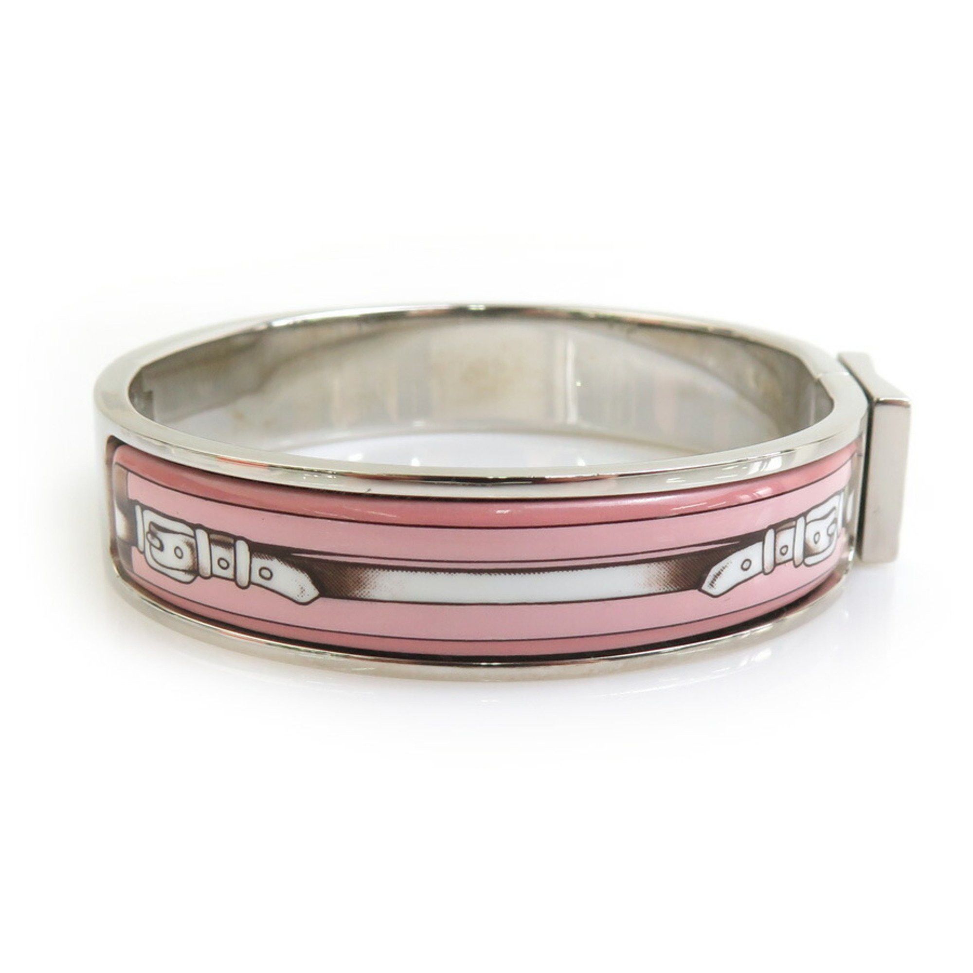 Hermes Hermes Hermès Click-Clack Metal Enamel Bangle Bracelet in Silver, Pink, and White for Women (e60864a) Size ONE SIZE - 4 Thumbnail