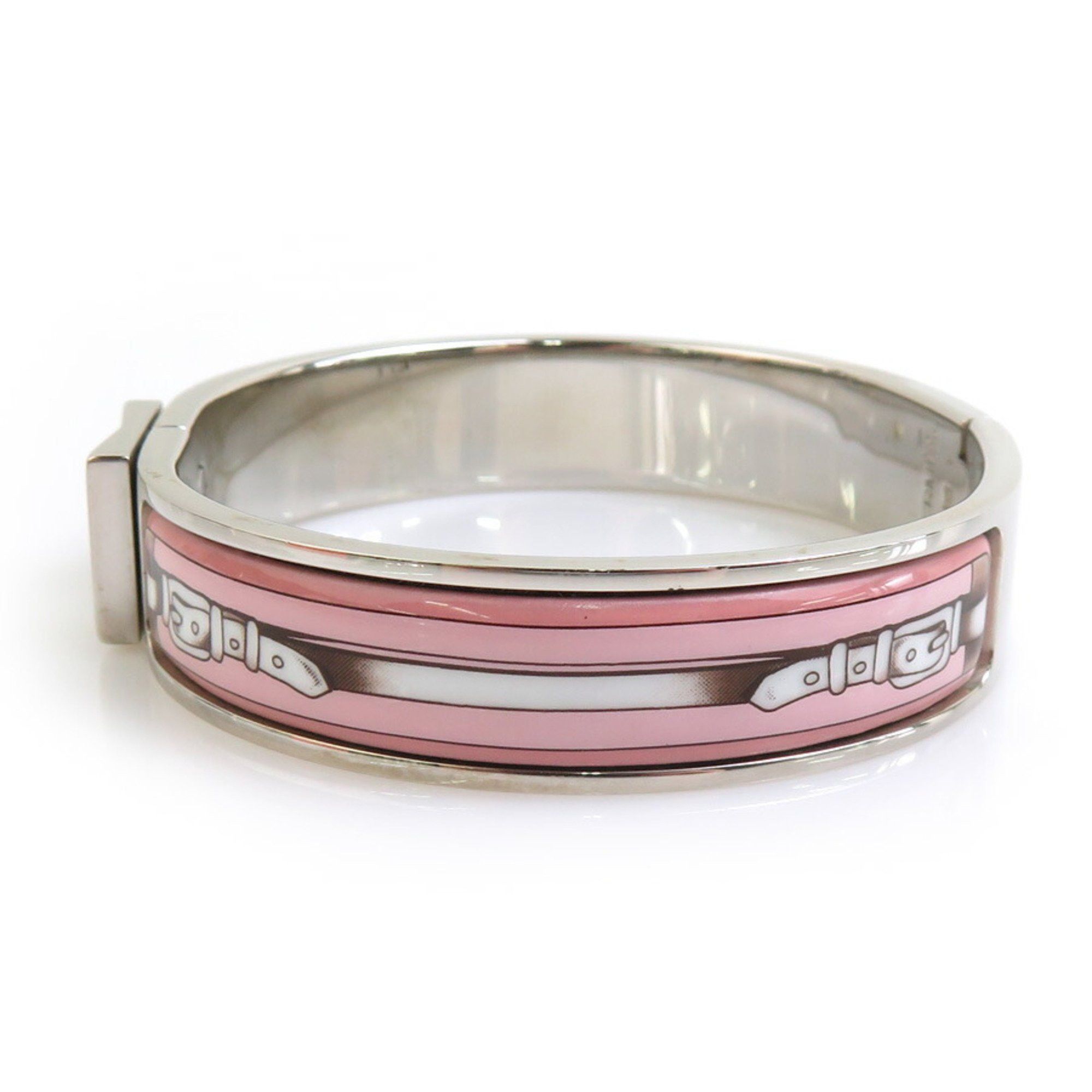 Hermes Hermes Hermès Click-Clack Metal Enamel Bangle Bracelet in Silver, Pink, and White for Women (e60864a) Size ONE SIZE - 2 Thumbnail