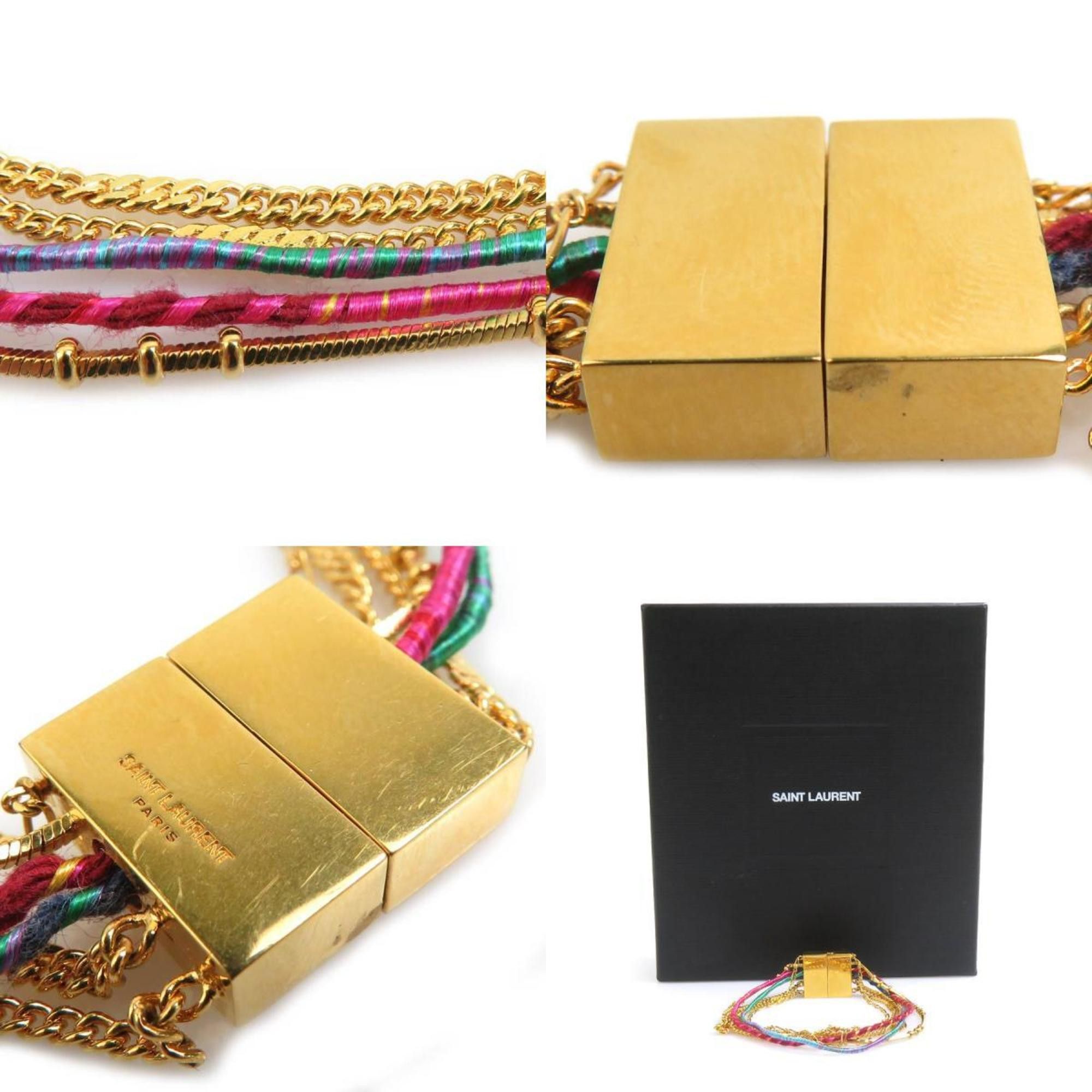 Saint Laurent Paris Saint Laurent bracelet in metal, cotton, and polyester, gold, pink, blue, women's h31507a Size ONE SIZE - 5 Thumbnail
