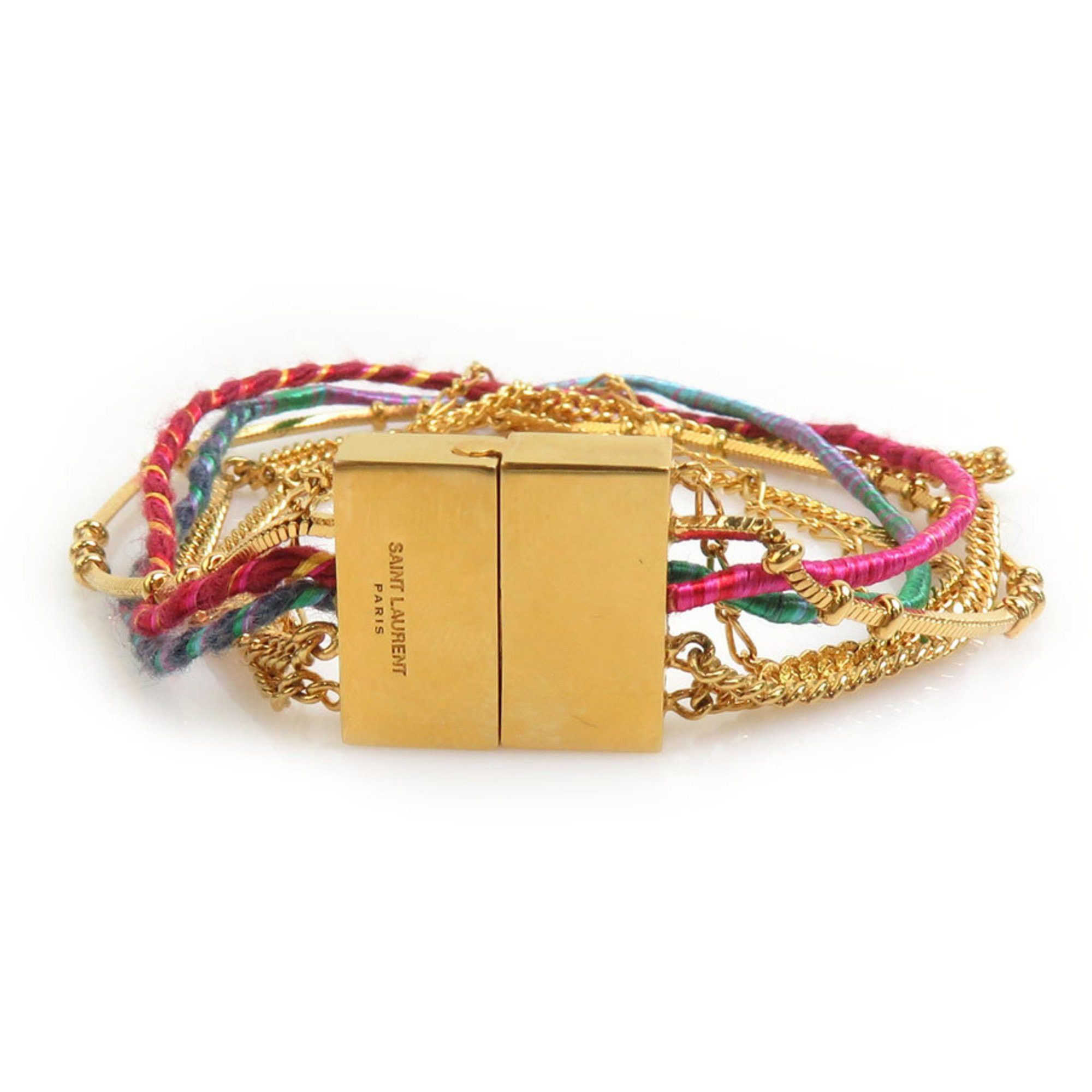 Saint Laurent Paris Saint Laurent bracelet in metal, cotton, and polyester, gold, pink, blue, women's h31507a Size ONE SIZE - 3 Thumbnail