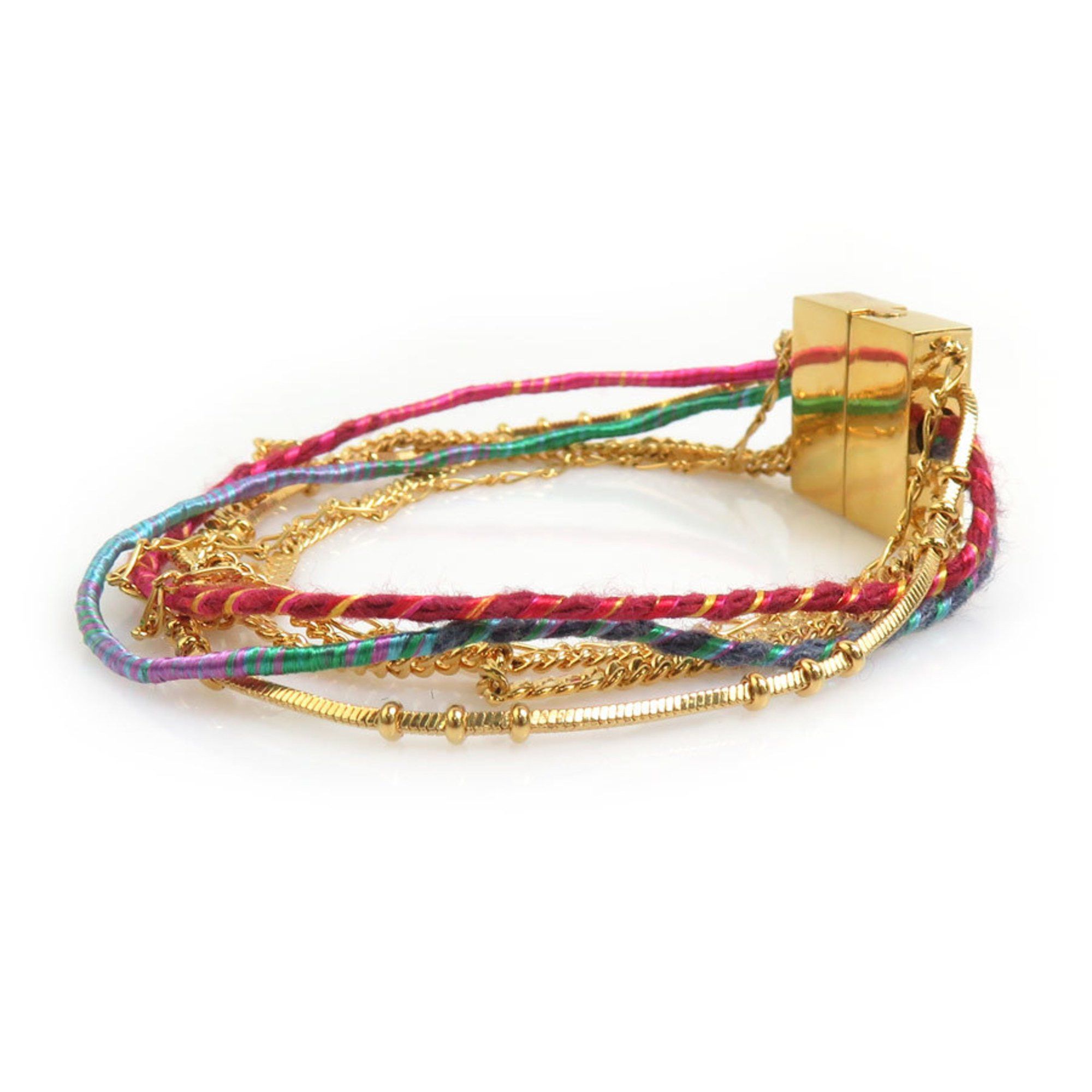 Saint Laurent Paris Saint Laurent bracelet in metal, cotton, and polyester, gold, pink, blue, women's h31507a Size ONE SIZE - 2 Thumbnail