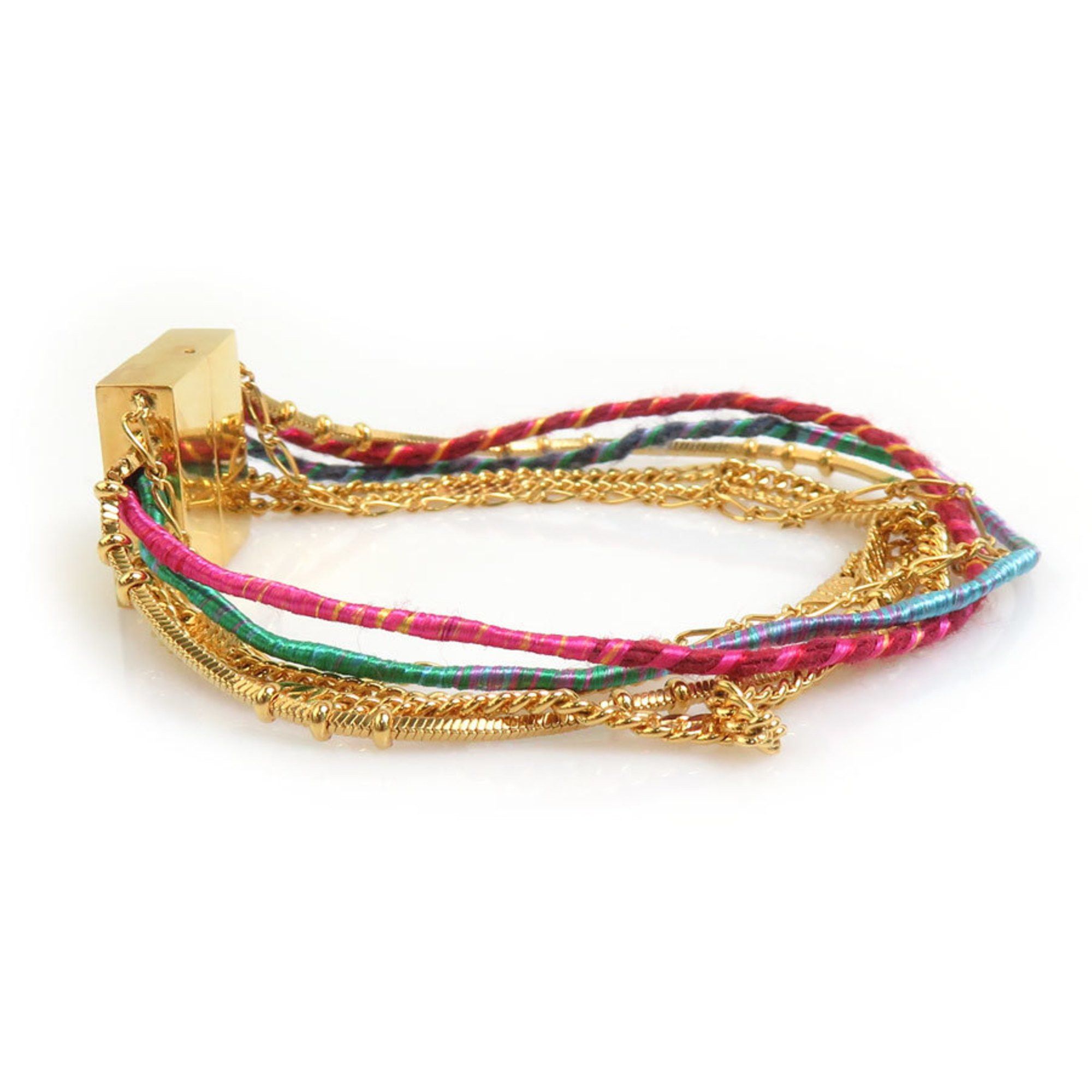 Saint Laurent Paris Saint Laurent bracelet in metal, cotton, and polyester, gold, pink, blue, women's h31507a Size ONE SIZE - 4 Thumbnail