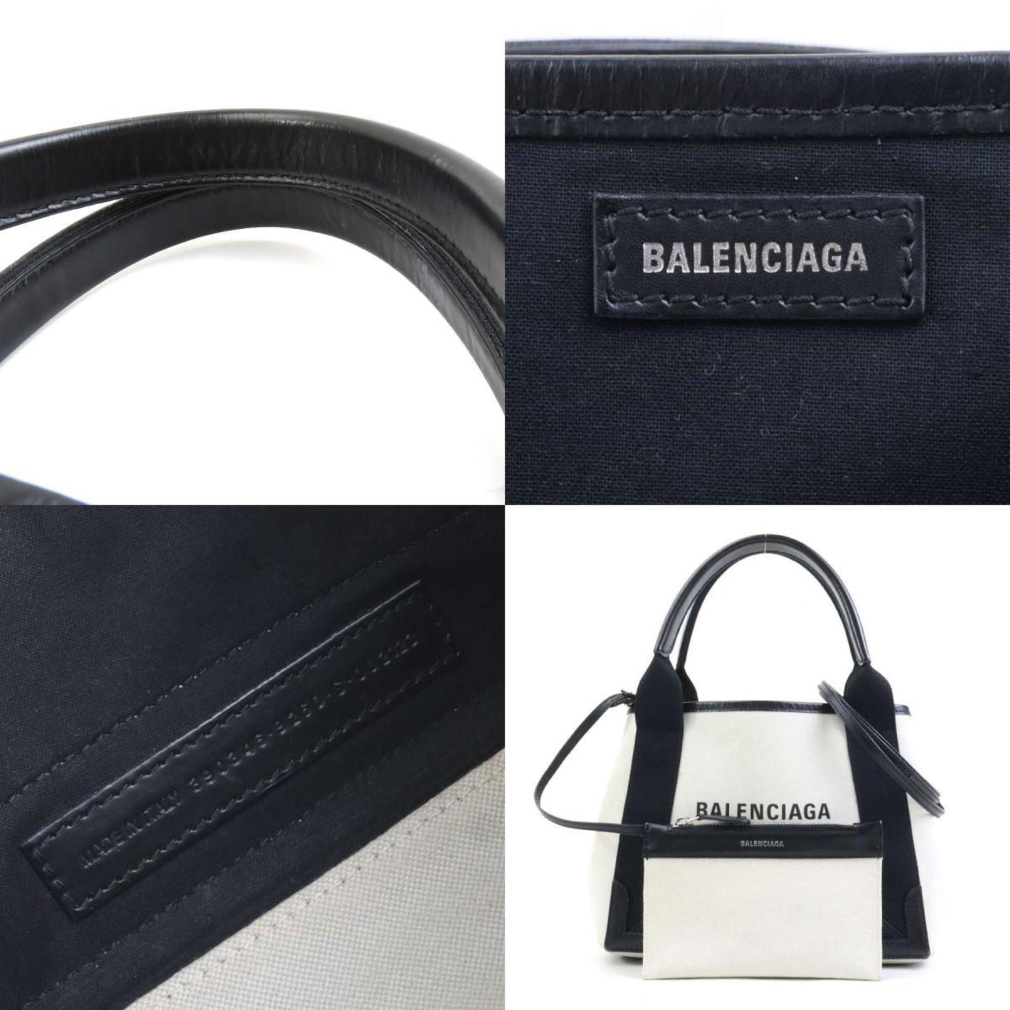 Balenciaga Balenciaga Handbag/Shoulder Bag Navy Cabas XS Canvas and Leather in Ivory Black, Women's, 390346 h31499j Size ONE SIZE - 5 Thumbnail