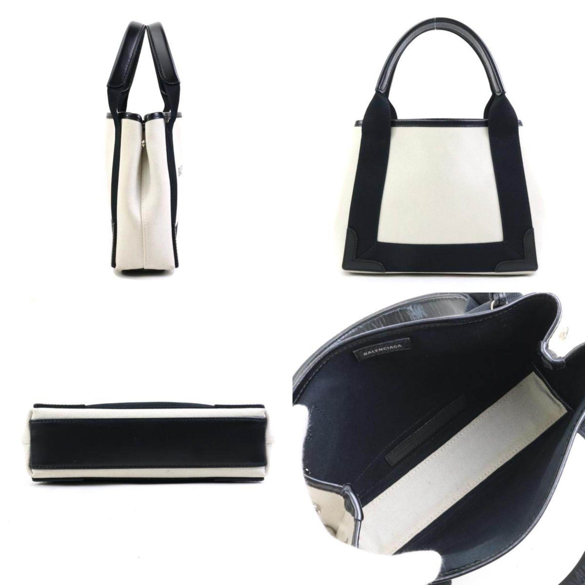 Balenciaga Balenciaga Handbag/Shoulder Bag Navy Cabas XS Canvas and Leather in Ivory Black, Women's, 390346 h31499j Size ONE SIZE - 2 Thumbnail