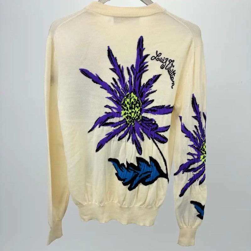 Louis Vuitton Louis Vuitton White Knit Sweater with Floral Design 0089 Size US S / EU 44-46 / 1 - 2 Thumbnail