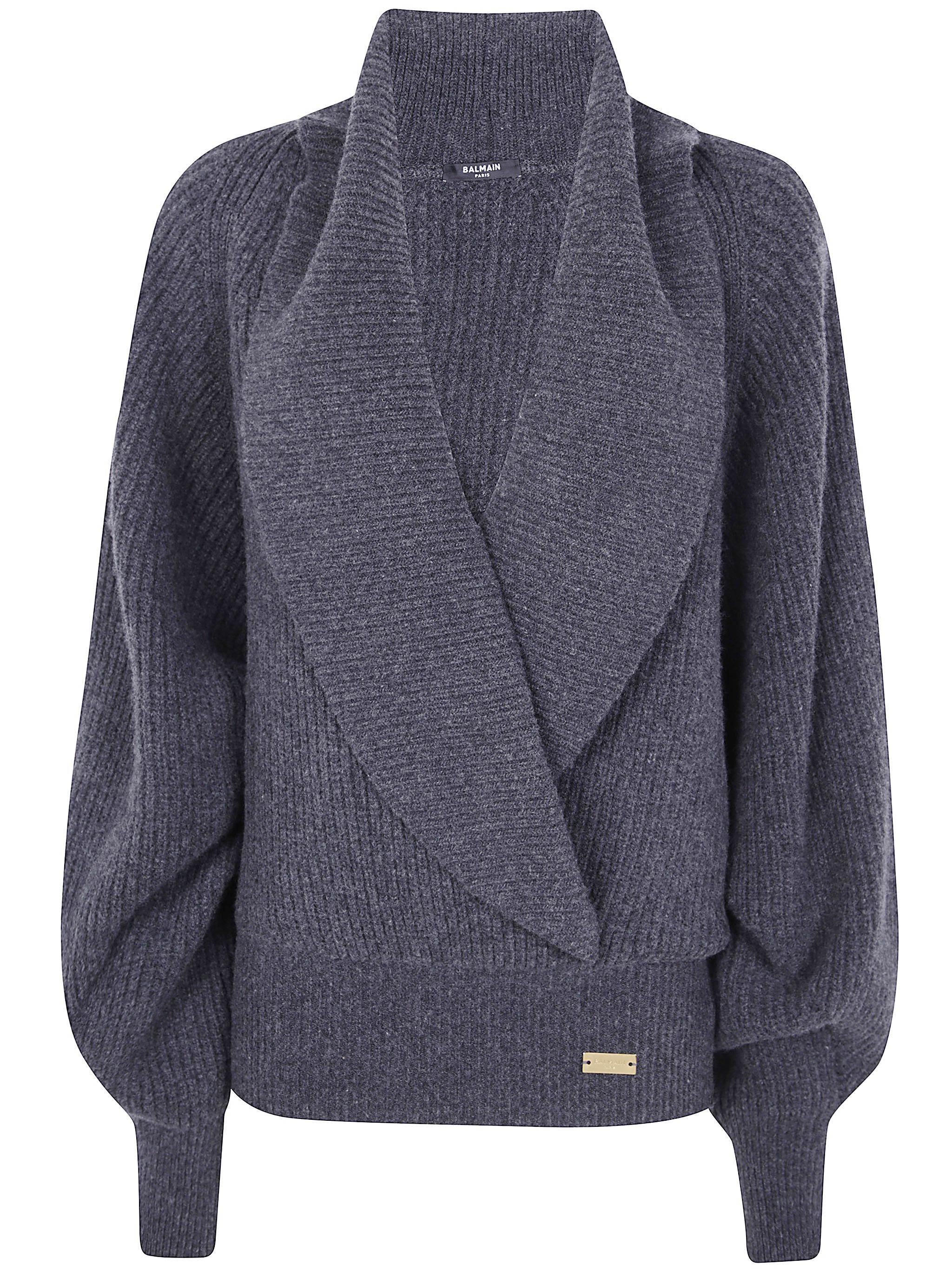 Balmain BATWING OPEN NECK RIBBED KNIT PULL Size M / US 6-8 / IT 42-44 - 6 Thumbnail