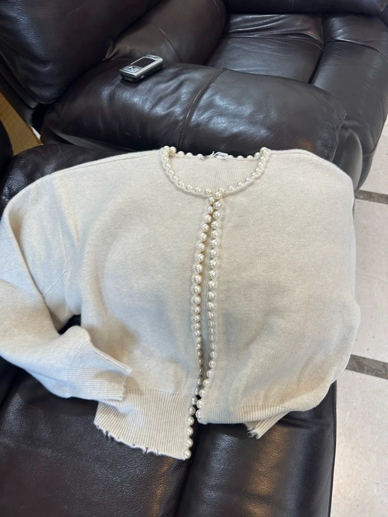 Alexander Wang Alexander Wang Pearl Trim Wool Cardigan - dmc Size US M / EU 48-50 / 2 - 3 Thumbnail