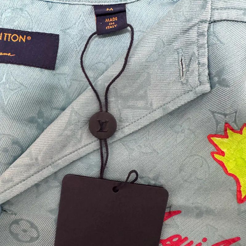 Louis Vuitton Louis Vuitton Sky Blue Silk Embroidered Shirt 0089 Size US M / EU 48-50 / 2 - 2 Thumbnail