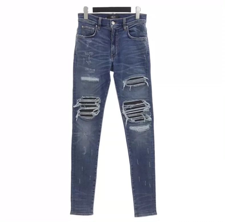 Amiri Amiri 16AW MX1 Blue Leather Patch Jeans - dmc Size US 30 / EU 46 - 9 Thumbnail