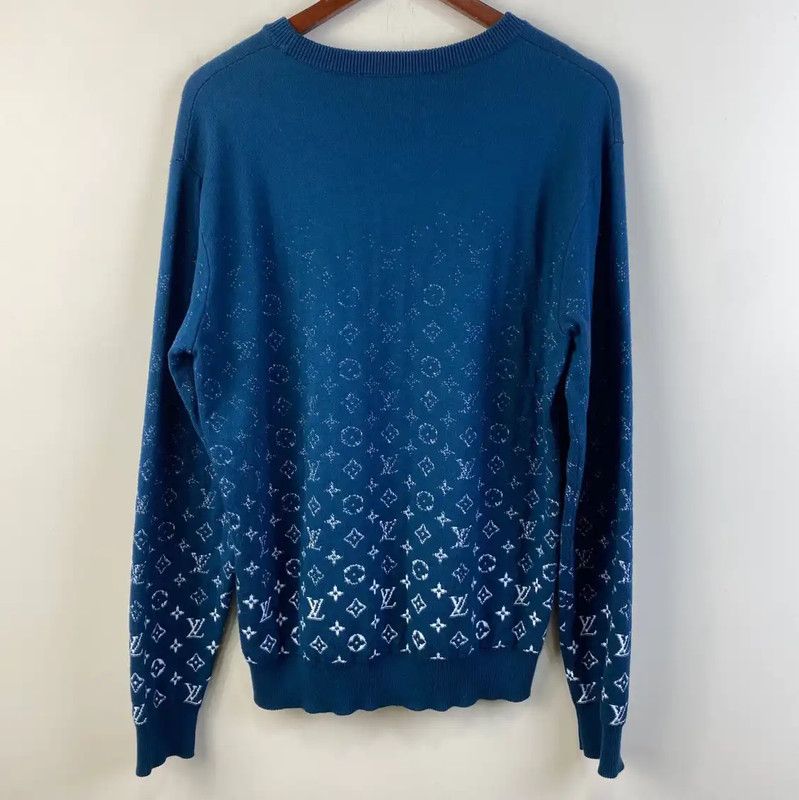 Louis Vuitton Louis Vuitton Blue Cotton Monogram Sweater 0089 Size US M / EU 48-50 / 2 - 2 Thumbnail