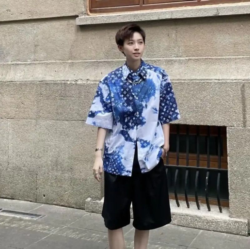 Louis Vuitton Blue Cotton Short-Sleeve Shirt 0089