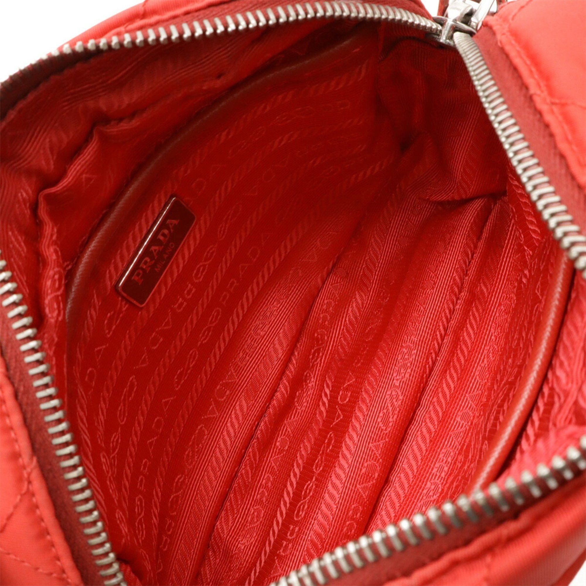 Prada PRADA Triangle Shoulder Bag, Pochette, Clutch Quilted Nylon and Leather, Red, BT1028 Size ONE SIZE - 8 Thumbnail
