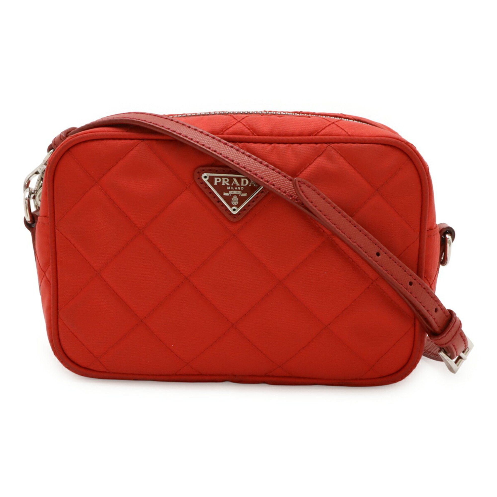 Prada PRADA Triangle Shoulder Bag, Pochette, Clutch Quilted Nylon and Leather, Red, BT1028 Size ONE SIZE - 2 Thumbnail