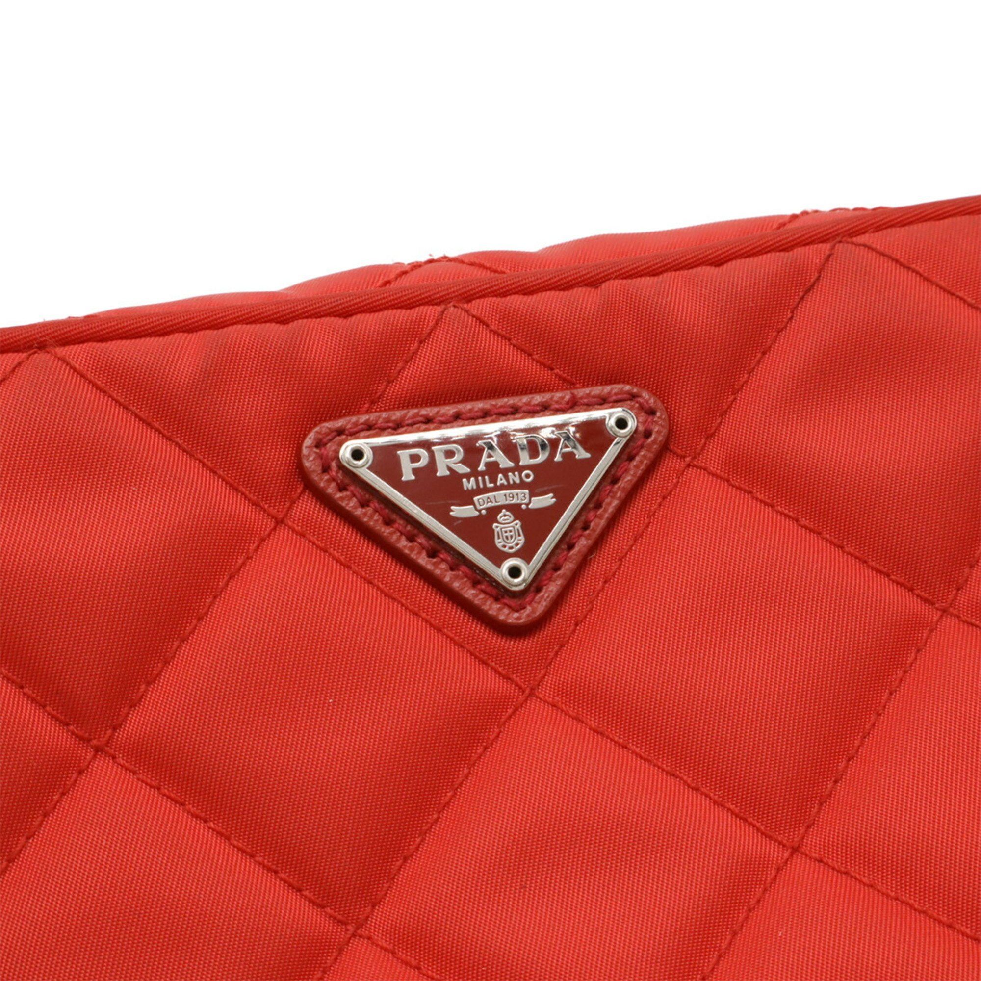 Prada PRADA Triangle Shoulder Bag, Pochette, Clutch Quilted Nylon and Leather, Red, BT1028 Size ONE SIZE - 5 Thumbnail
