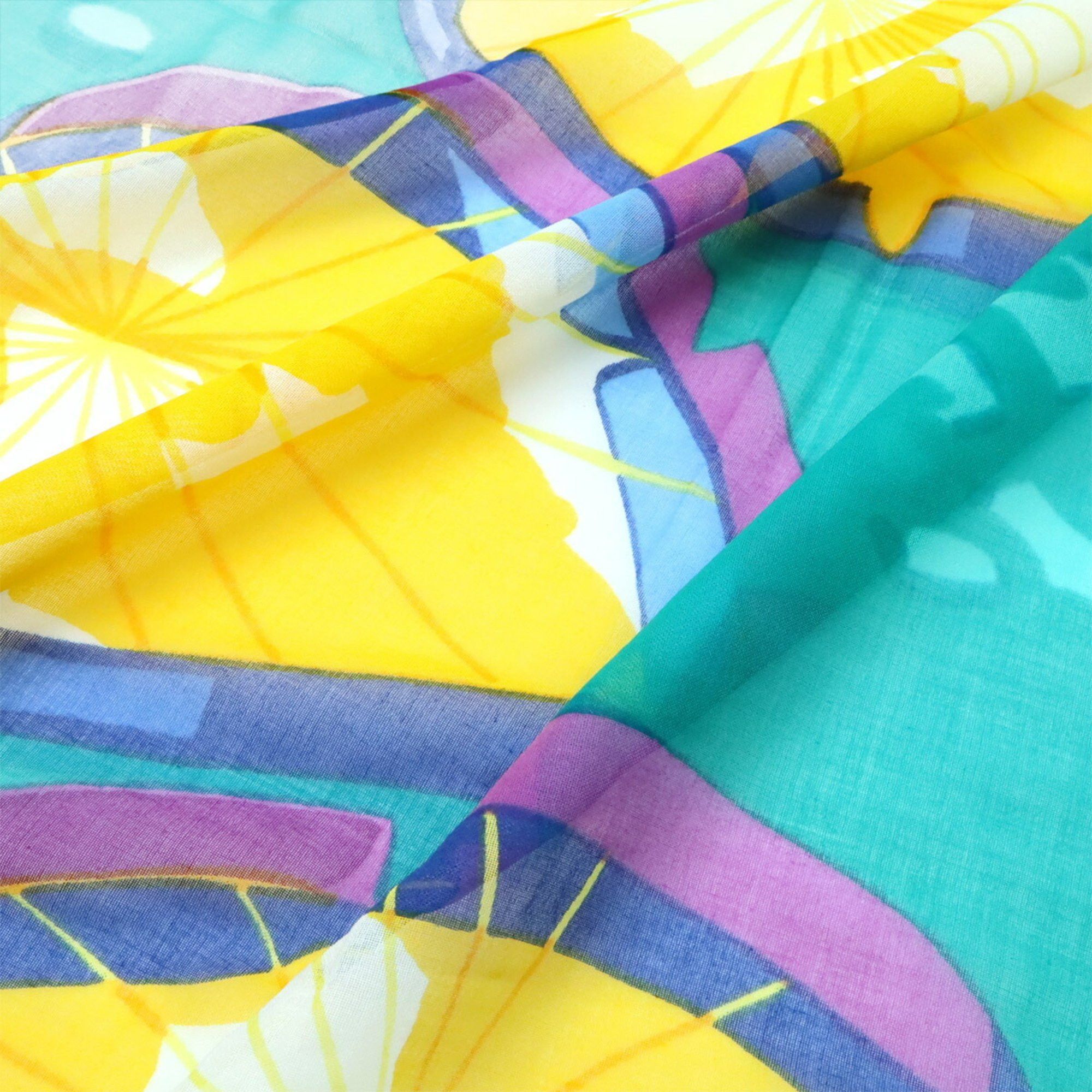 Hermes HERMES Large Stole Scarf/Shawl/Spareo with Lotus Leaf Design, 100% Cotton, Yellow, Green, and Multicolor Size ONE SIZE - 4 Thumbnail